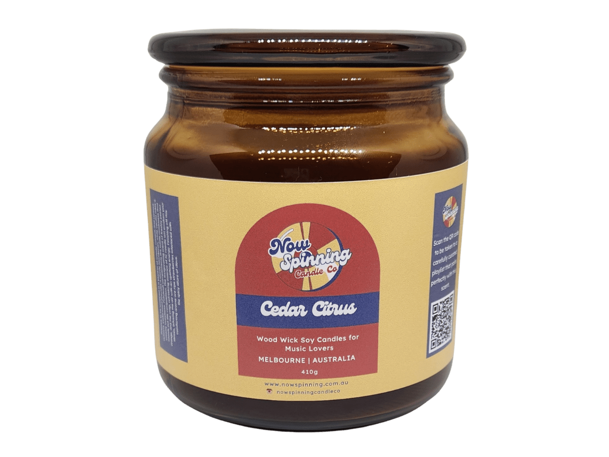 Cedar Citrus candle from Now Spinning Candle Company