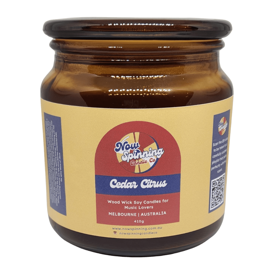 Cedar Citrus candle from Now Spinning Candle Company