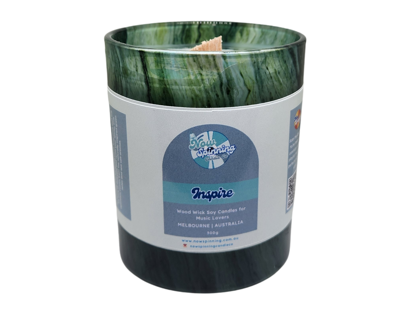 Candle with a label on a white background
