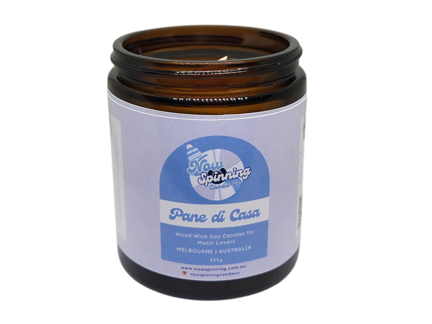 Pane di Casa Candle jar with a label on a white background